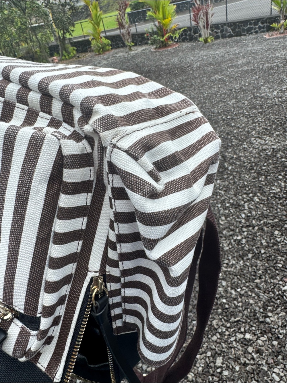 Henri Bendel Brown & White Stripe Backpack Diaper Bag Travel Bag - Picture 11 of 11